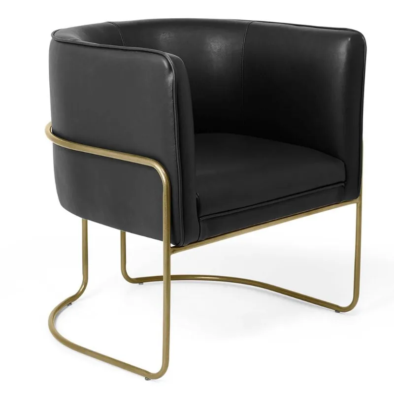 Poltrona Decorativa Fixa Base de Aço Bronze Betina D02 Corano Preto Fosco B-97 - Lyam Decor - Lyam Decor