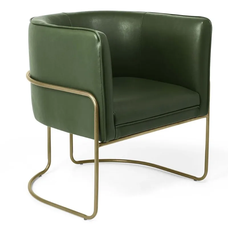 Poltrona Decorativa Fixa Base de Aço Bronze Betina D02 Corano Verde Musgo B-89 - Lyam Decor - Lyam Decor