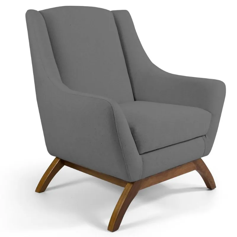 Poltrona Decorativa Fixa Base de Madeira Juliet D02 Linho Cinza C-416 - Lyam Decor - Lyam Decor