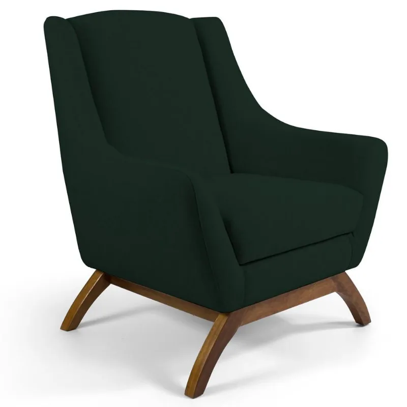 Poltrona Decorativa Fixa Base de Madeira Juliet D02 Linho Verde C-117 - Lyam Decor - Lyam Decor