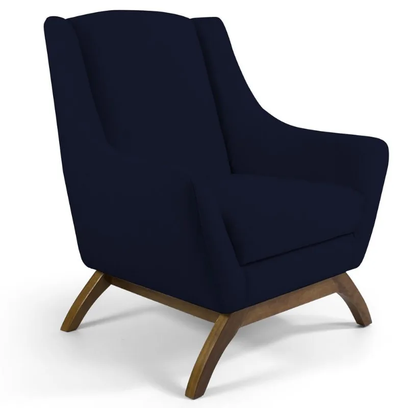 Poltrona Decorativa Fixa Base de Madeira Juliet D02 Veludo Azul Marinho C-287 - Lyam Decor - Lyam Decor