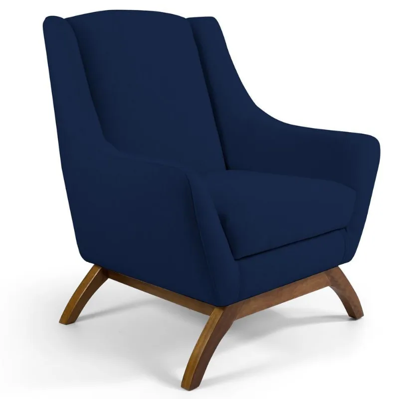 Poltrona Decorativa Fixa Base de Madeira Juliet D02 Veludo Azul Oxford C-304 - Lyam Decor - Lyam Decor