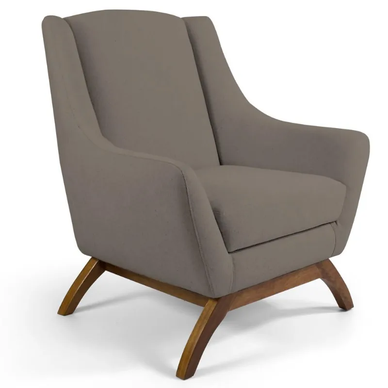 Poltrona Decorativa Fixa Base de Madeira Juliet D02 Veludo Bege Escuro C-68 - Lyam Decor - Lyam Decor