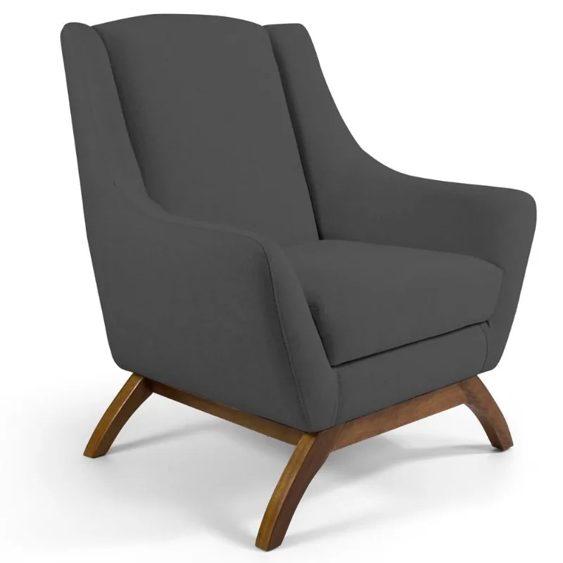 Poltrona Decorativa Fixa Base de Madeira Juliet D02 Veludo Cinza C-317 - Lyam Decor - Lyam Decor