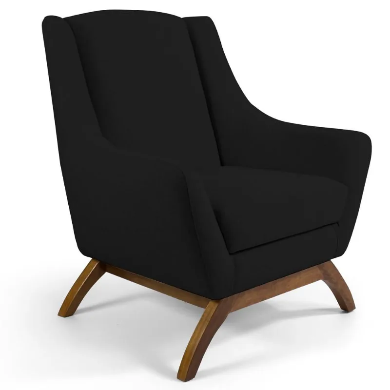 Poltrona Decorativa Fixa Base de Madeira Juliet D02 Veludo Preto C-300 - Lyam Decor - Lyam Decor