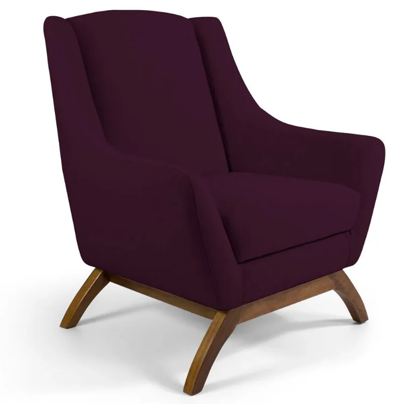 Poltrona Decorativa Fixa Base de Madeira Juliet D02 Veludo Roxo Grape C-292 - Lyam Decor - Lyam Decor