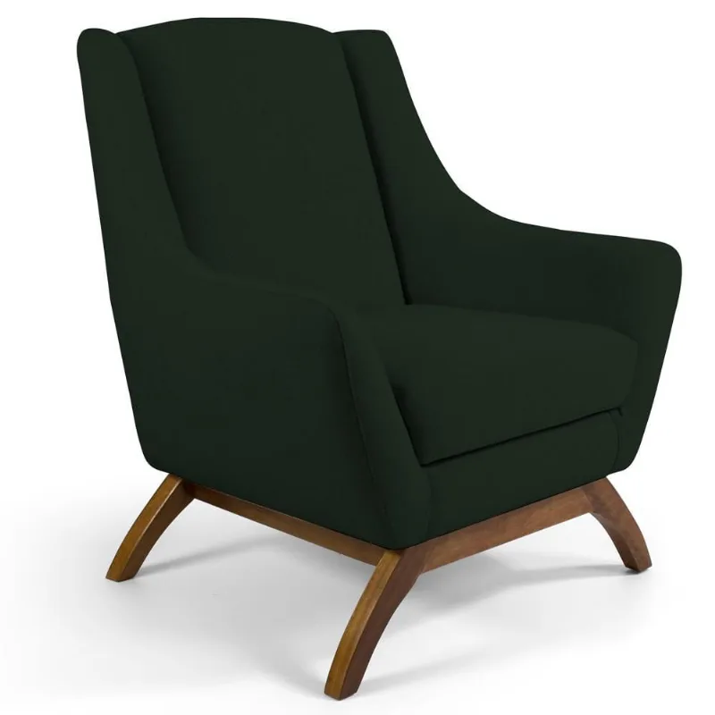 Poltrona Decorativa Fixa Base de Madeira Juliet D02 Veludo Verde C-303 - Lyam Decor - Lyam Decor