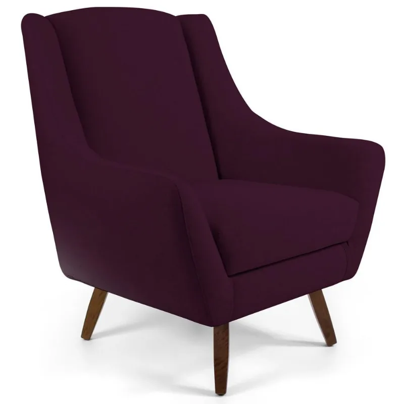 Poltrona Decorativa Fixa Pés de Madeira Juliet D02 Veludo Roxo Grape C-292 - Lyam Decor - Lyam Decor