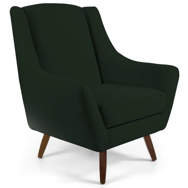 Poltrona Decorativa Fixa Pés de Madeira Juliet D02 Veludo Verde C-303 - Lyam Decor - Lyam Decor