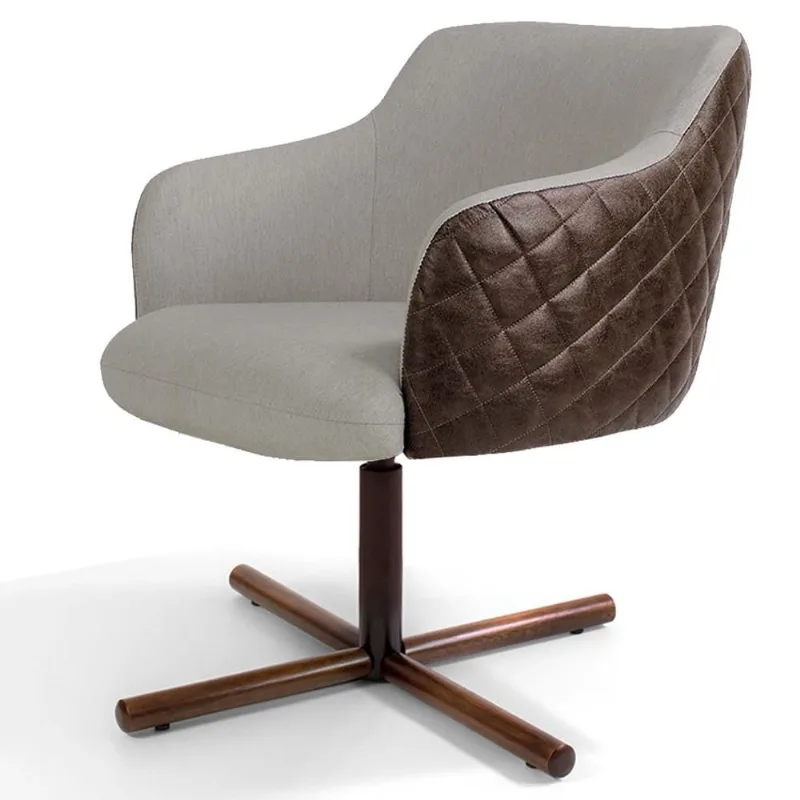 Poltrona Decorativa Giratória Base X Jade D02 Linho Bege C-107 Tressê Corano Marrom - Lyam Decor - Lyam Decor