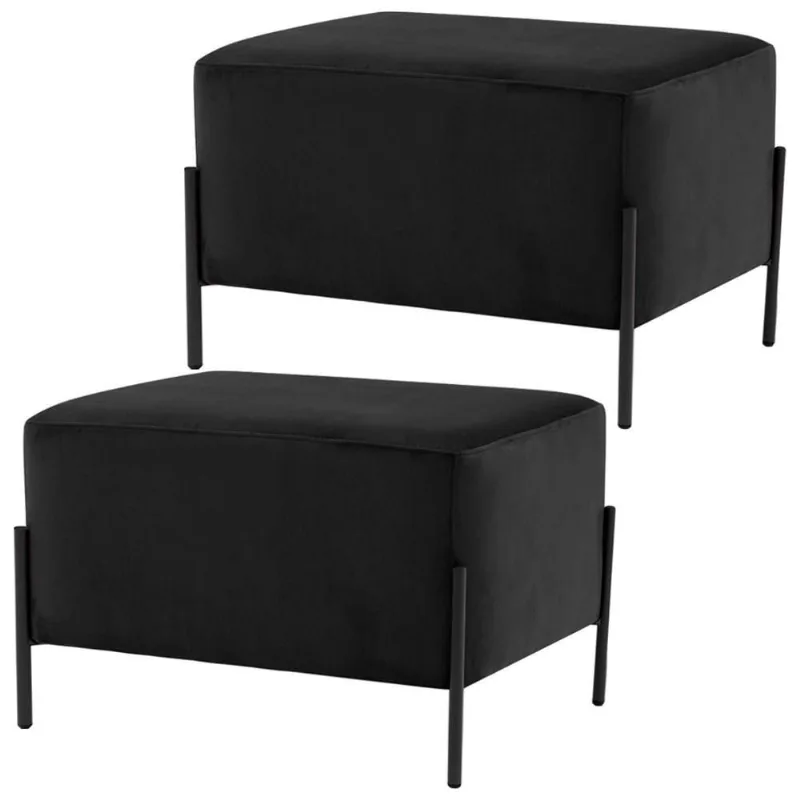 Kit 02 Puff Quadrado Decorativo Status 60x45 D02 Pés de Aço Veludo Preto B-300 - Lyam Decor