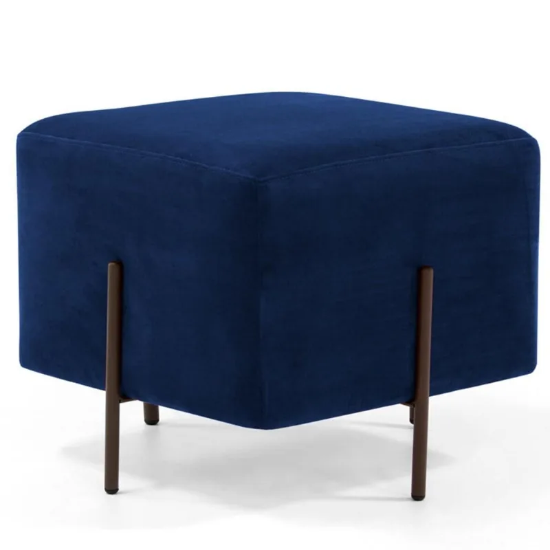 Puff Quadrado Decorativo Status 45x45 D02 Pés de Aço Veludo Azul Oxford C-304 - Lyam Decor - Lyam Decor