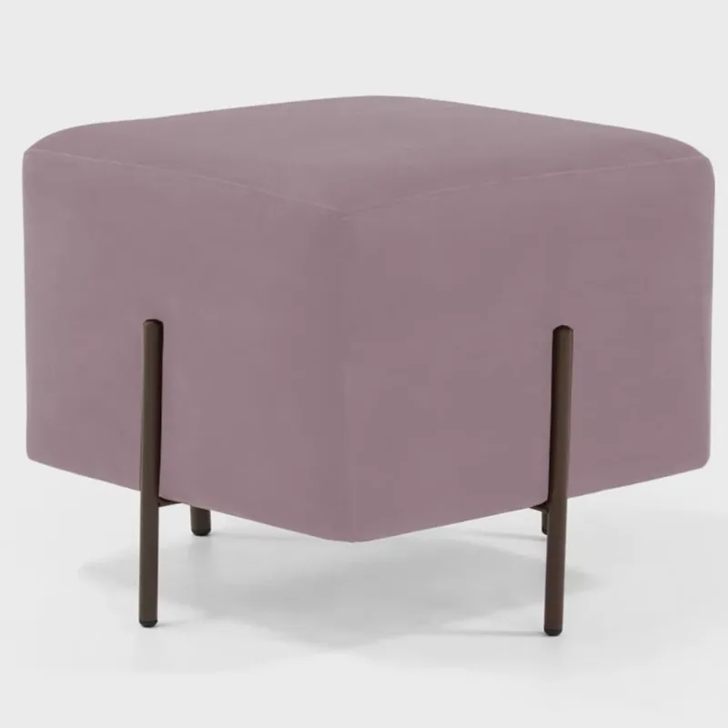 Puff Quadrado Decorativo Status 45x45 D02 Pés de Aço Veludo Rosê C-305 - Lyam Decor