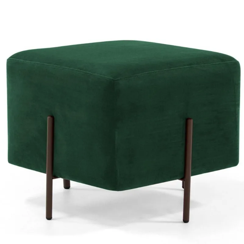 Puff Quadrado 45x45 D02 Pés De Aço Veludo Verde Musgo C-303