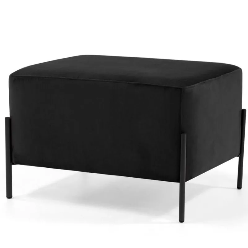 Puff Quadrado Decorativo Status 60x45 D02 Pés de Aço Veludo Preto C-300 - Lyam Decor