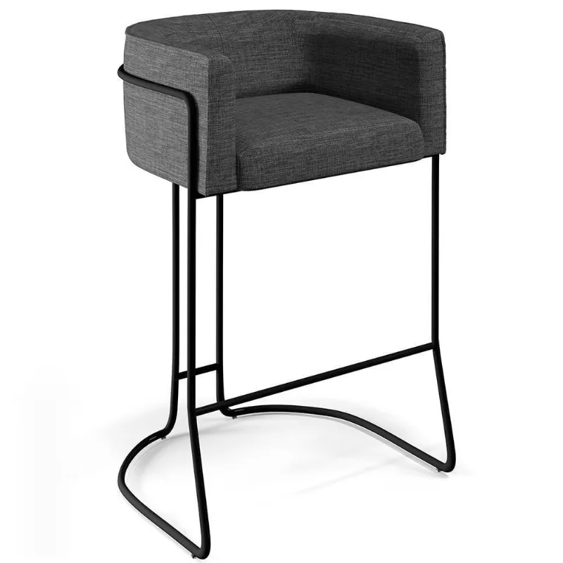 Banqueta Fixa Base De Aço Preto Betina D02 Cinza C-416 - Lyam Decor