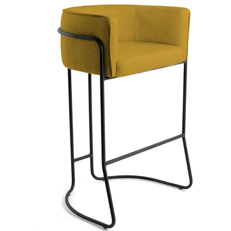 Banqueta Decorativa Fixa Base de Aço Preto Betina D02 Veludo Mostarda C-279 - Lyam Decor
