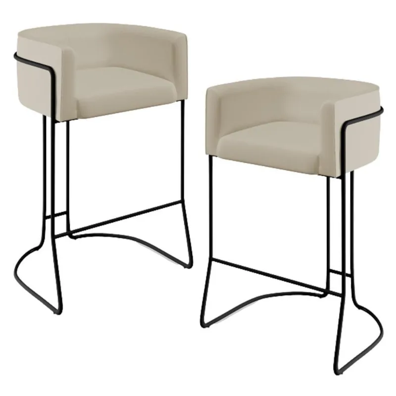 Kit 02 Banquetas Fixa Preto Corano Bege C-26 - Lyam Decor