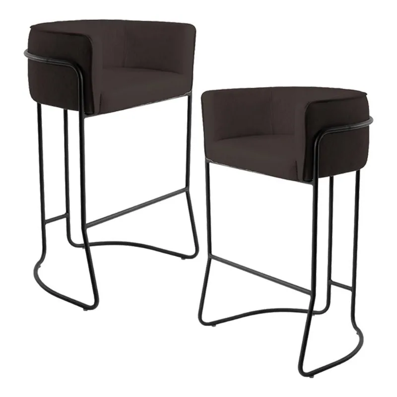 Kit 02 Banquetas Decorativas Fixa Base de Aço Preto Betina D02 Corano Marrom C-34 - Lyam Decor