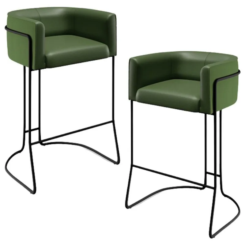 Kit 02 Banquetas Fixa Preto Corano Verde Musgo B-89 - Lyam Decor