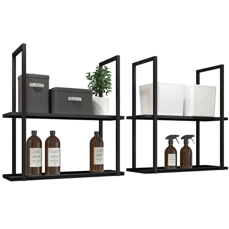 Kit 02 Prateleiras Decorativas Multiuso Industrial D01 Design Preto Fosco - Lyam Decor - Lyam Decor
