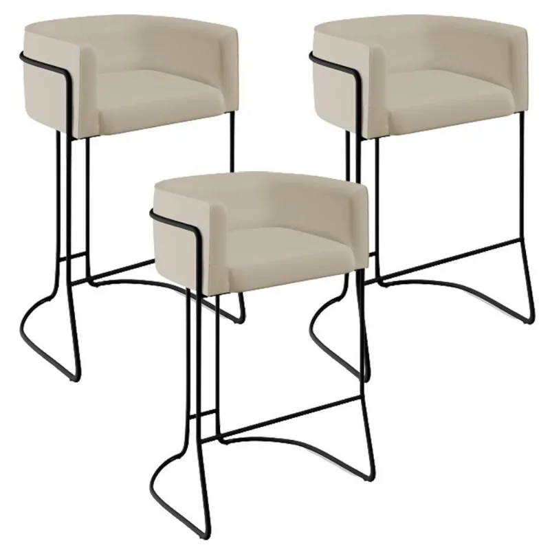 Kit 03 Banquetas Fixa Preto Corano Bege C-26 - Lyam Decor
