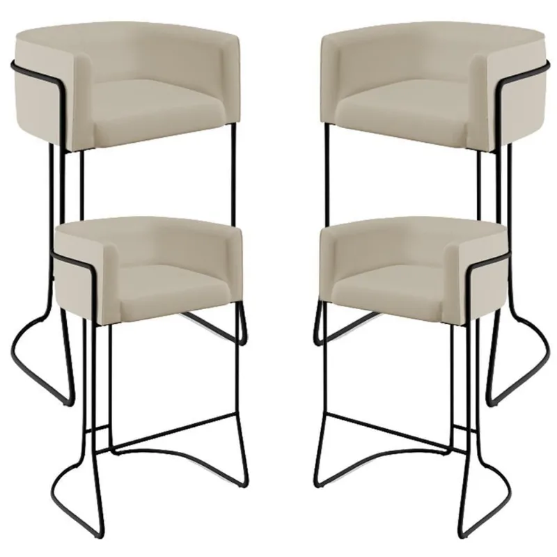 Kit 04 Banquetas Fixa Preto Corano Bege C-26 - Lyam Decor