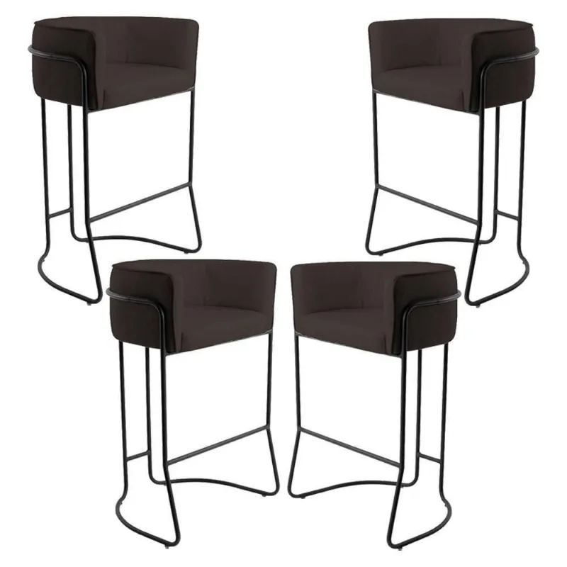 Kit 04 Banquetas Fixa Preto Corano Marrom C-34 - Lyam Decor