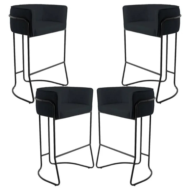 Kit 04 Banquetas Fixa Preto Corano Preto C-05 - Lyam Decor