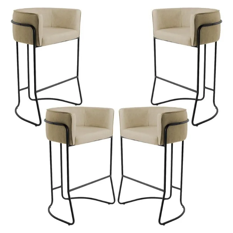 Kit 04 Banquetas Fixa Preto Linho Bege - Lyam Decor