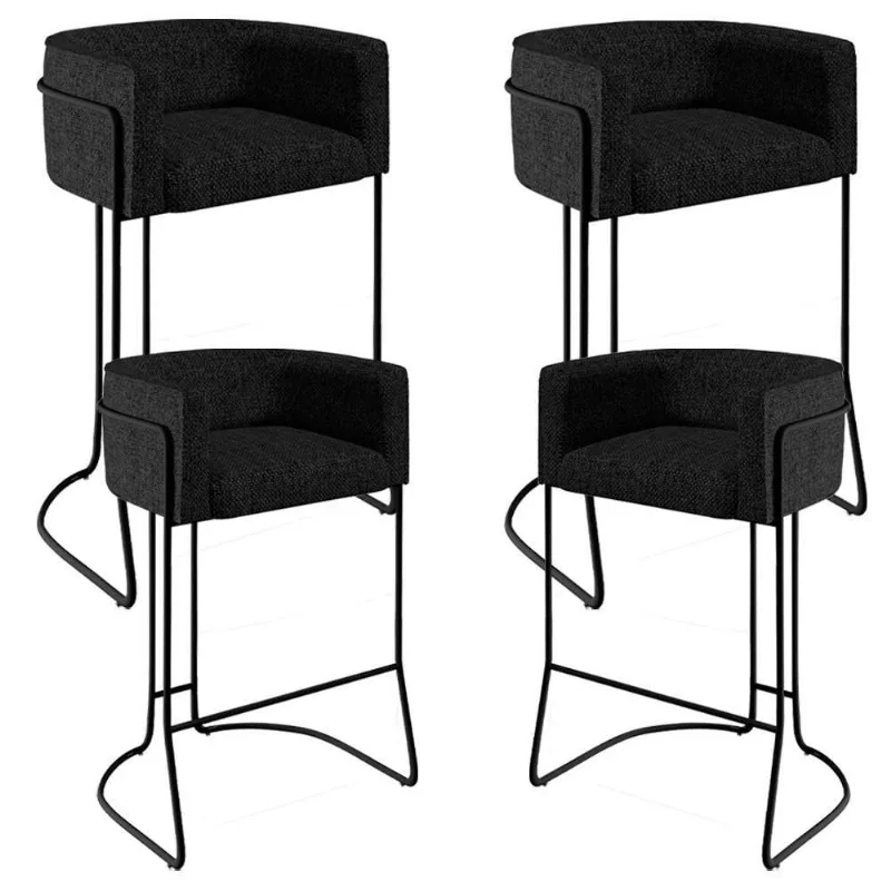 Kit 04 Banquetas Fixa Preto Linho Chumbo D-465 - Lyam Decor