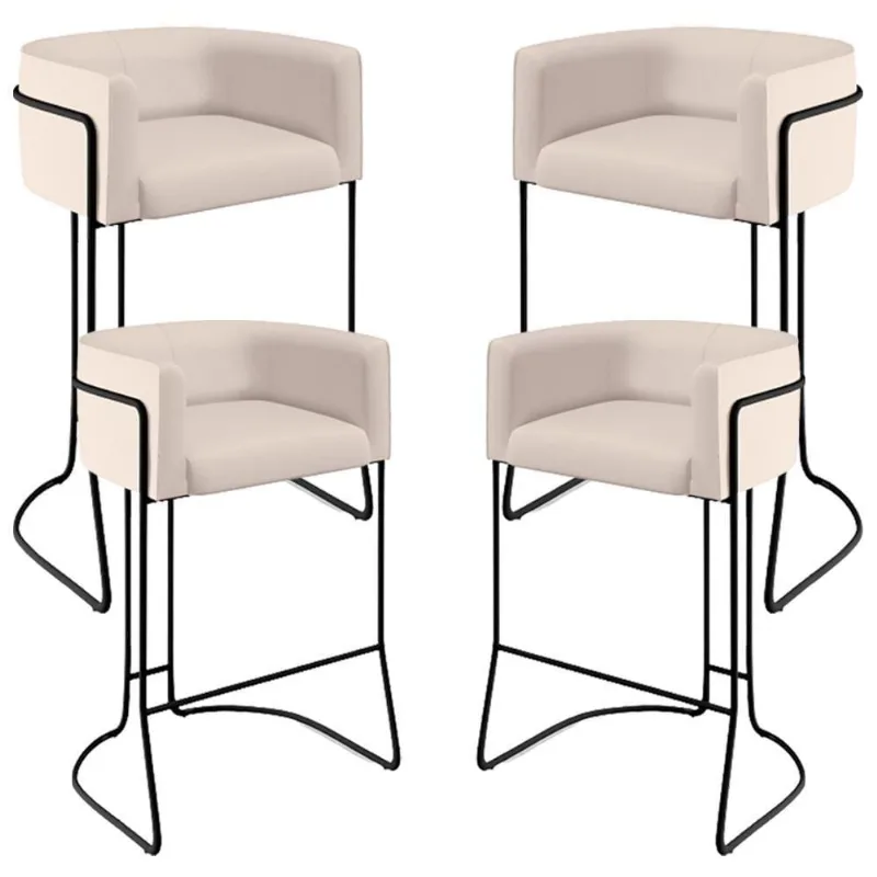 Kit 04 Banquetas Fixa Preto Veludo Bege C-309 - Lyam Decor
