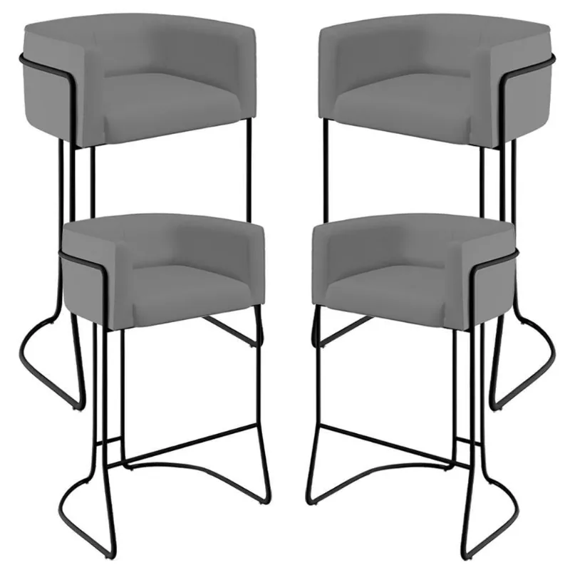 Kit 04 Banquetas Fixa Preto Veludo Cinza C-317 - Lyam Decor
