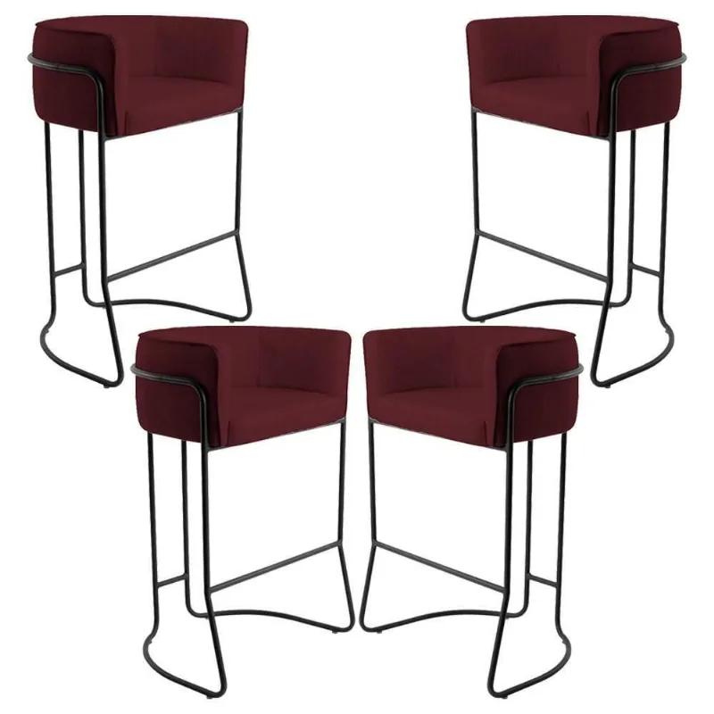 Kit 04 Banquetas Fixa Preto Veludo Marsala C-278 - Lyam Decor