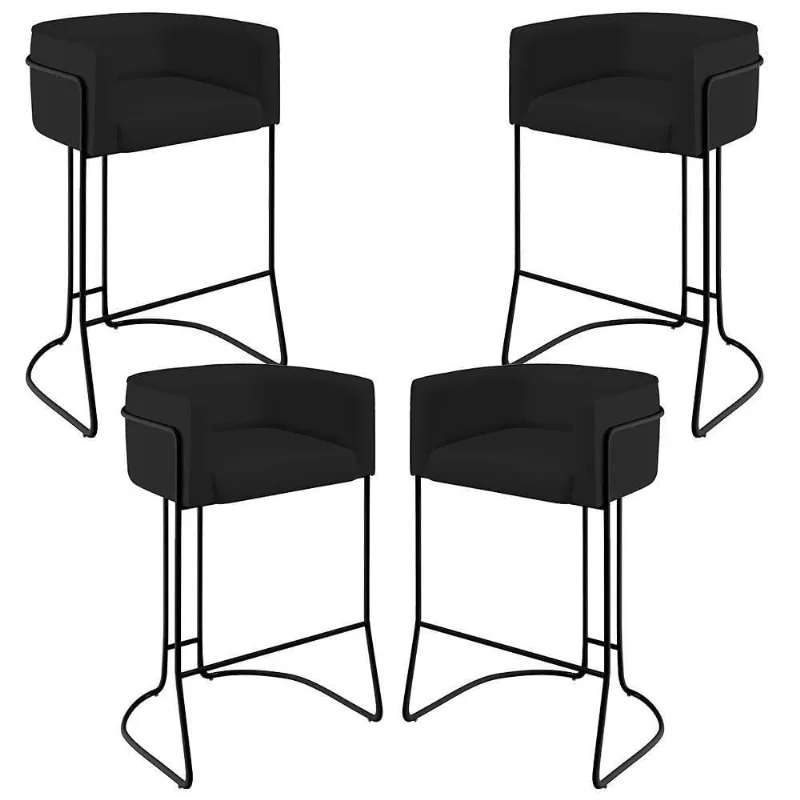Kit 04 Banquetas Fixa Preto Veludo Preto C-300 - Lyam Decor
