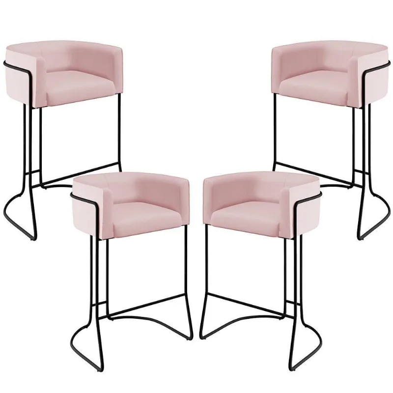 Kit 04 Banquetas Fixa Preto Veludo Rosê C-305 - Lyam Decor