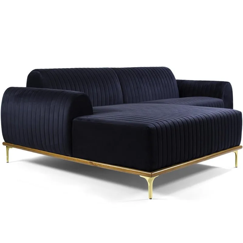 Sofá 5 Lugares com Chaise Esquerdo Para Sala Molino 320cm D02 Veludo Azul Marinho C-287 - Lyam Decor - Lyam Decor