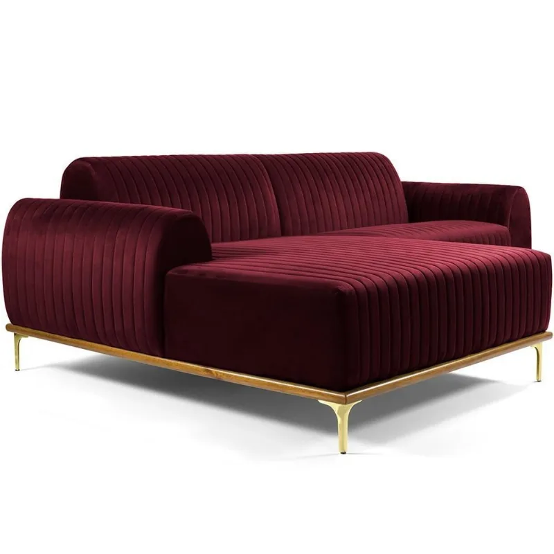 Sofá 5 Lugares com Chaise Esquerdo Para Sala Molino 320cm D02 Veludo Marsala C-278 - Lyam Decor - Lyam Decor