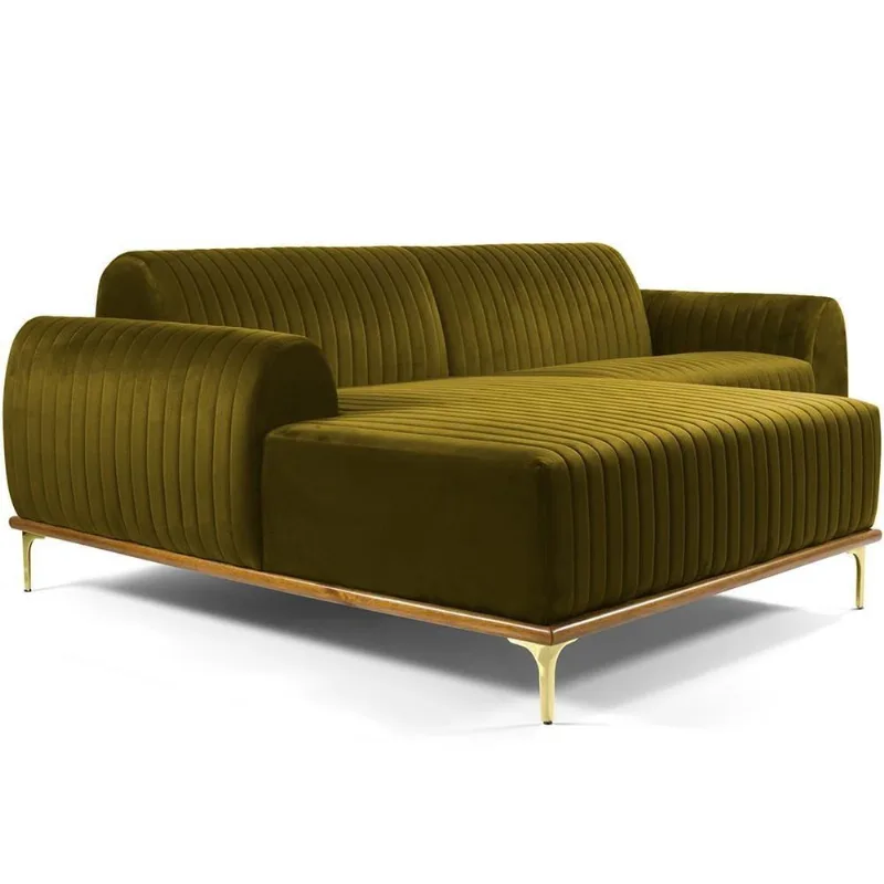 Sofá 5 Lugares com Chaise Esquerdo Para Sala Molino 320cm D02 Veludo Mostarda C-260 - Lyam Decor - Lyam Decor