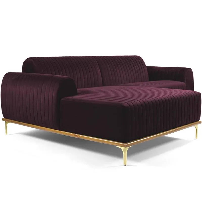 Sofá 5 Lugares com Chaise Esquerdo Para Sala Molino 320cm D02 Veludo Roxo Grape C-292 - Lyam Decor - Lyam Decor