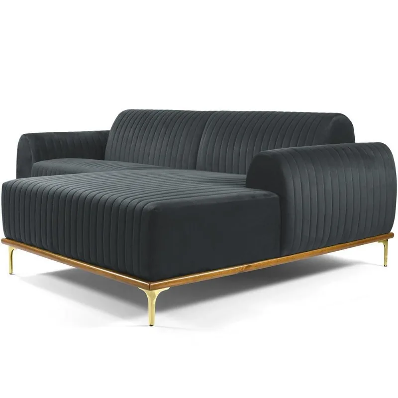 Sofá 6 Lugares com Chaise Direito Para Sala Molino 350 cm D02 Veludo Cinza C-317 - Lyam Decor - Lyam Decor