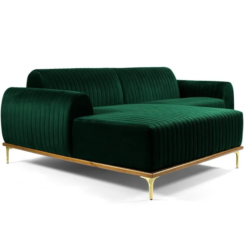 Sofá 6 Lugares com Chaise Esquerdo Para Sala Molino 350cm D02 Veludo Verde Musgo C-303 - Lyam Decor - Lyam Decor