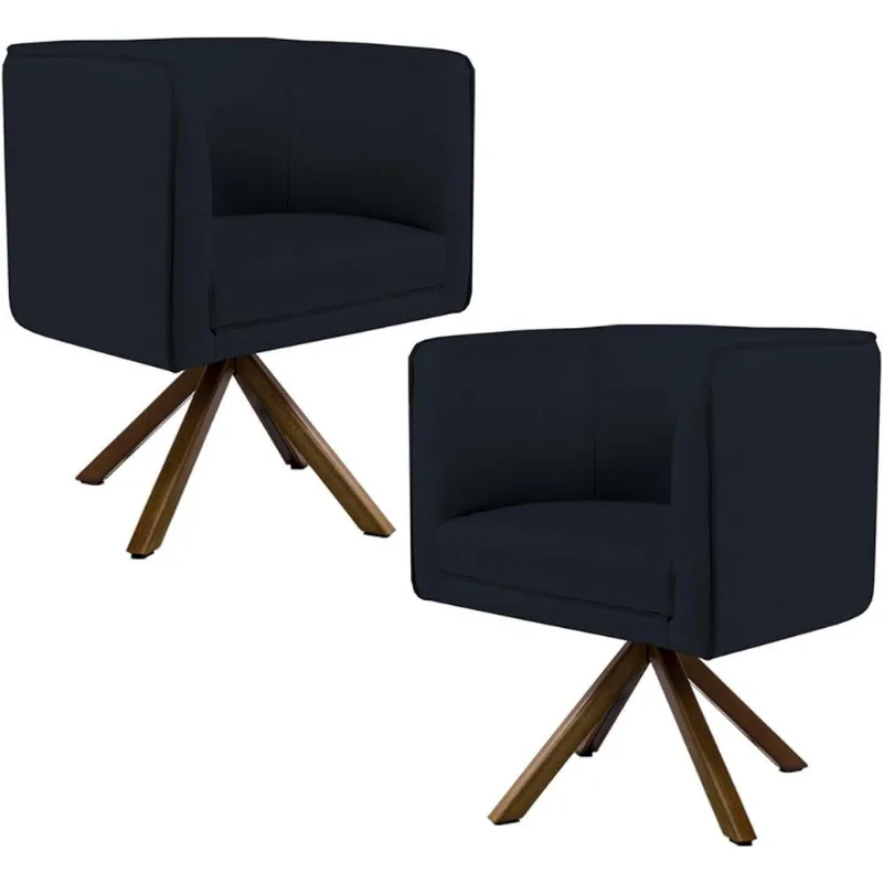 Kit 02 Poltronas Decorativa Base Giratória de Madeira Betina D02 Corano Preto C-05 - Lyam Decor - Lyam Decor