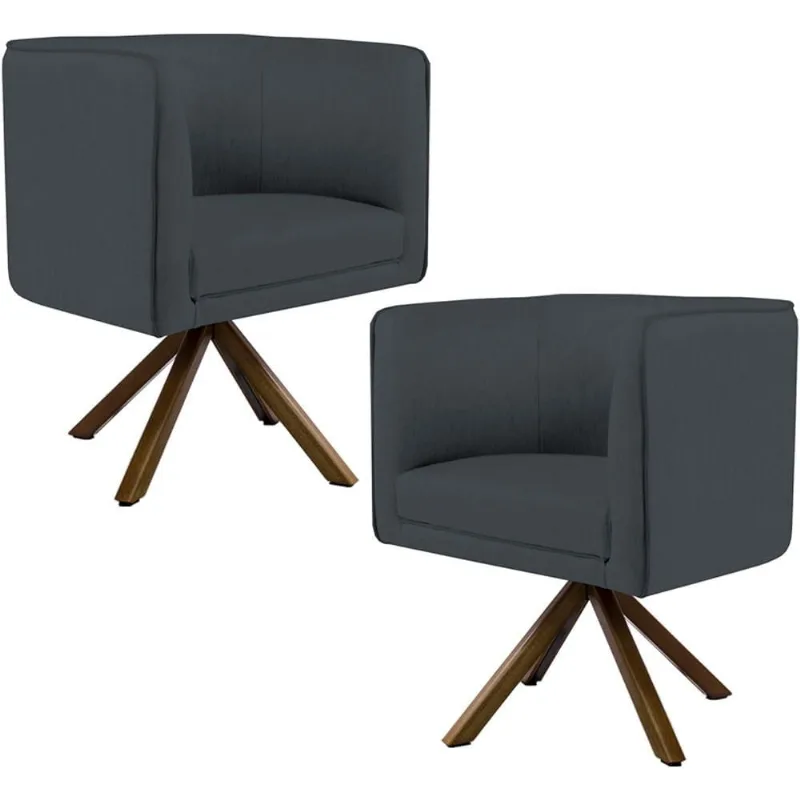 Kit 02 Poltronas Decorativa Base Giratória de Madeira Betina D02 Veludo Cinza C-317 - Lyam Decor - Lyam Decor