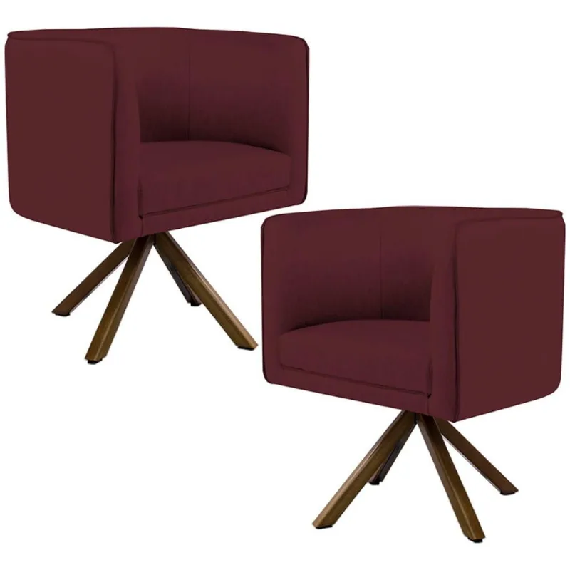 Kit 02 Poltronas Decorativa Base Giratória de Madeira Betina D02 Veludo Marsala C-278 - Lyam Decor - Lyam Decor