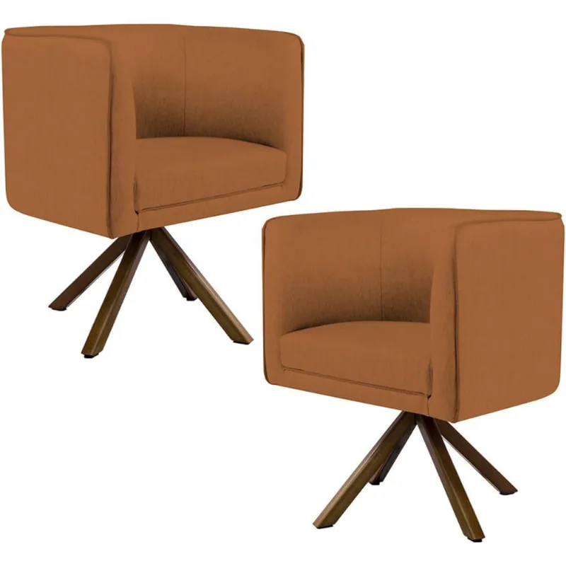 Kit 02 Poltronas Decorativa Base Giratória de Madeira Betina D02 Veludo Telha C-262 - Lyam Decor - Lyam Decor