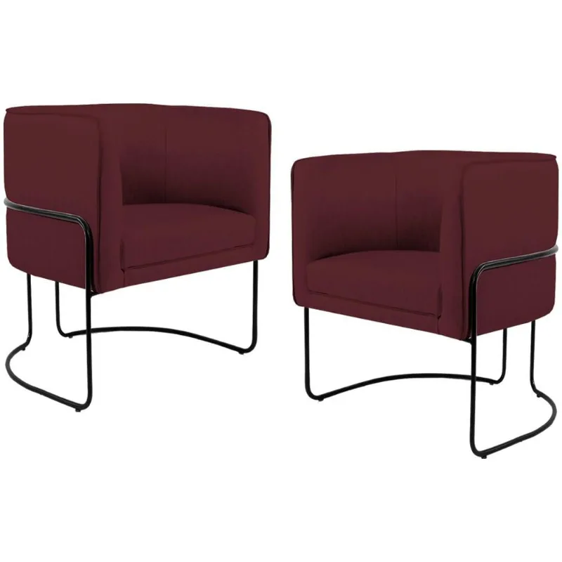 Kit 02 Poltronas Decorativas Fixa Base de Aço Preto Betina D02 Veludo Marsala C-278 - Lyam Decor - Lyam Decor