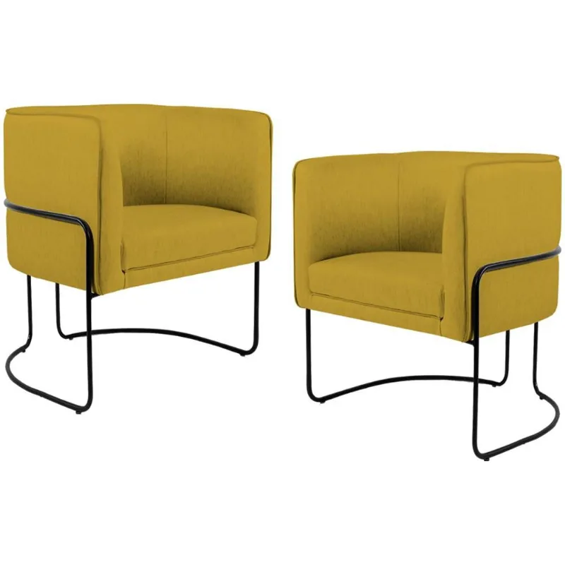 Kit 02 Poltronas Decorativas Fixa Base de Aço Preto Betina D02 Veludo Mostarda C-279 - Lyam Decor - Lyam Decor