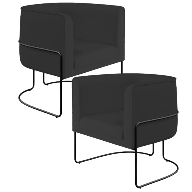 Kit 02 Poltronas Decorativas Fixa Base de Aço Preto Betina D02 Veludo Preto C-300 - Lyam Decor - Lyam Decor