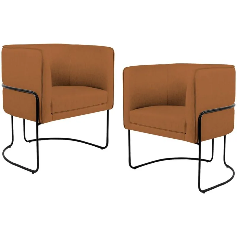 Kit 02 Poltronas Decorativas Fixa Base de Aço Preto Betina D02 Veludo Telha C-262 - Lyam Decor - Lyam Decor